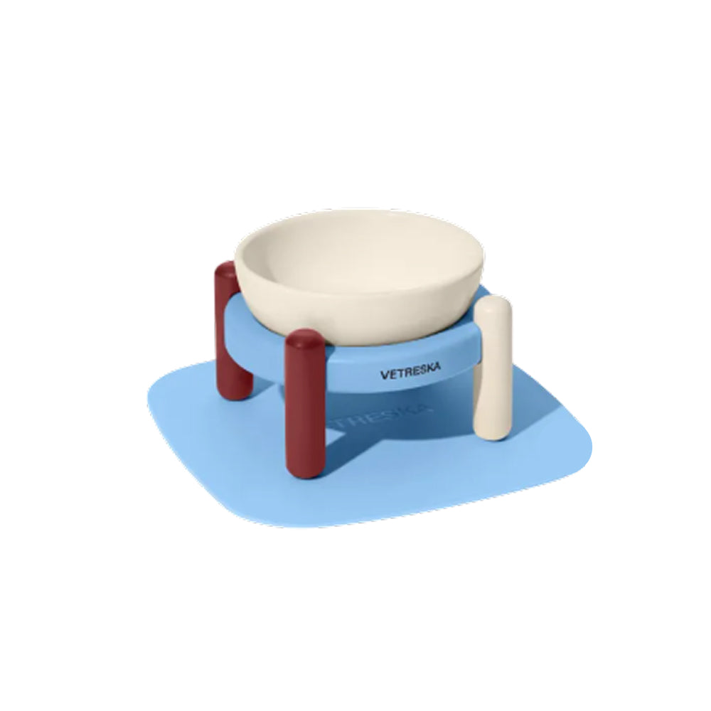 Mist and Merlot Ceramic Pet Bowl & Mat Set